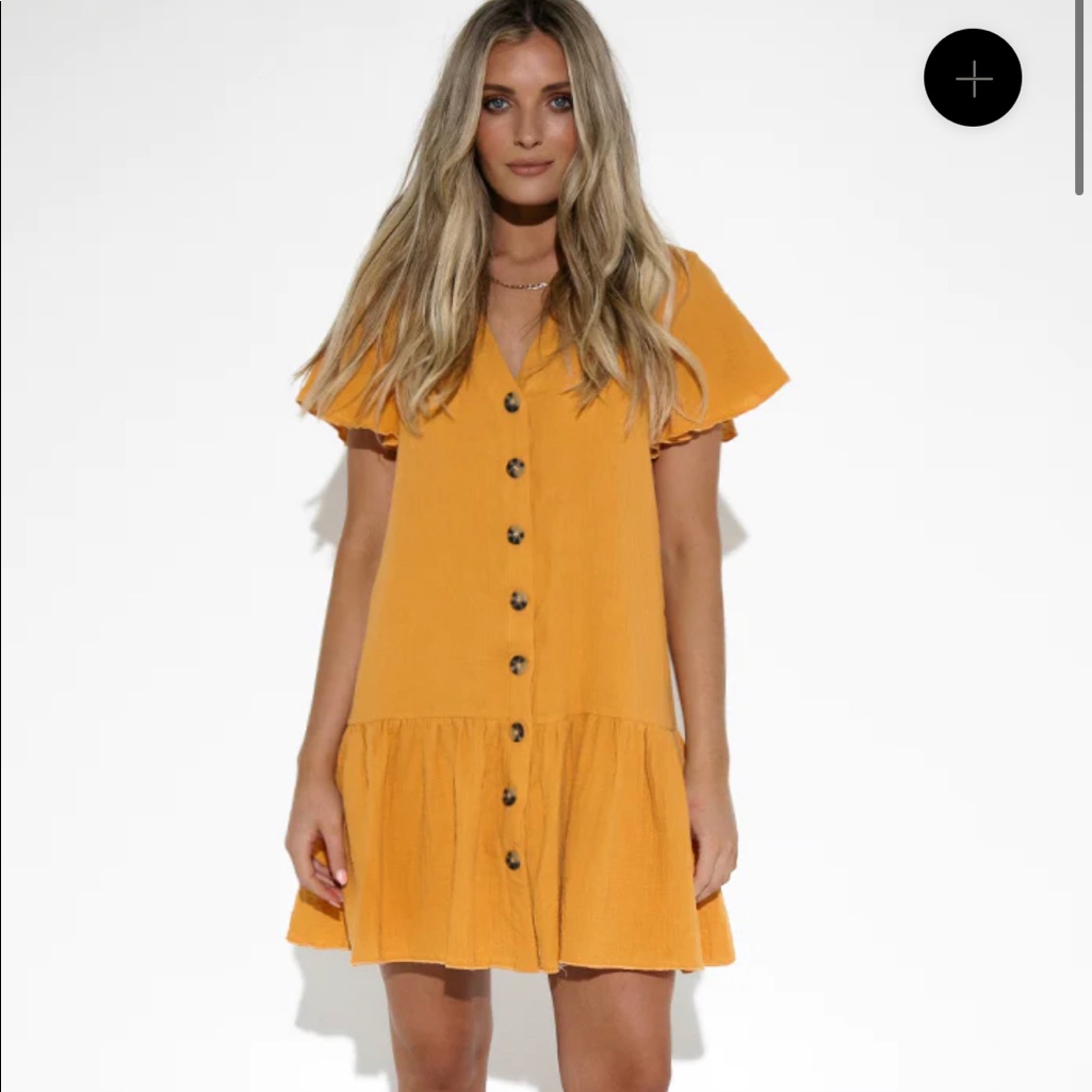 Australian Brand Lost In Lunar Mika Dress In Tumeric Nwot 100% Cotton Size Large